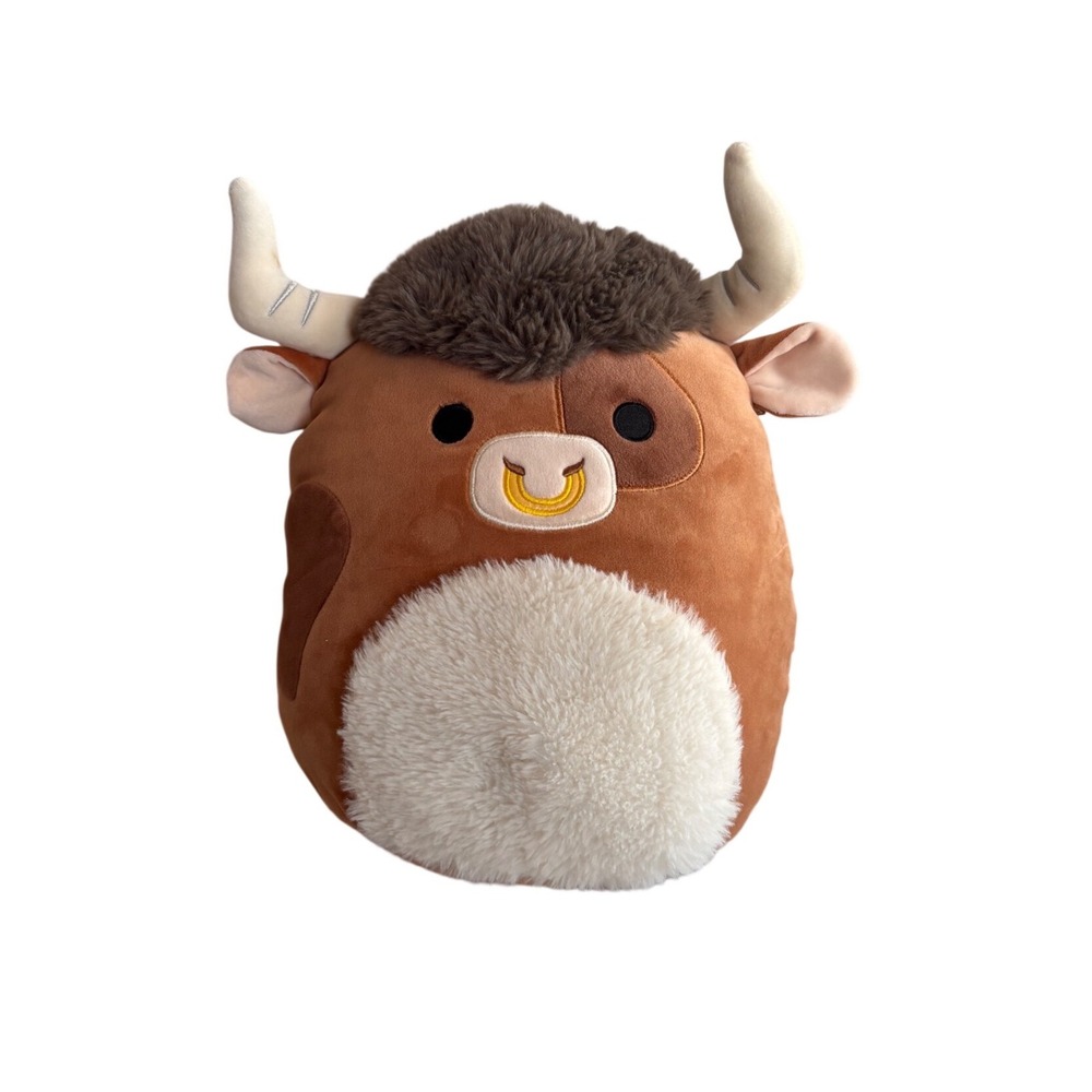 Squishmallows Bull Plush Toy Brown Cream Horns Cute Stuffed Animal Kids